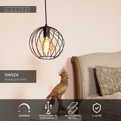 Lucide DANZA - Pendelleuchten - Ø 25 cm - 1xE27 - Schwarz